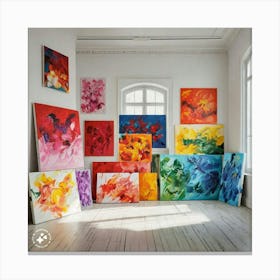 Colorful Room Full Of Paintings Canvas Print