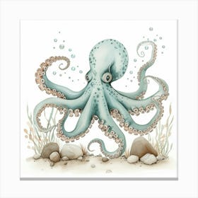 Storybook Style Octopus With Rocks 2 Canvas Print