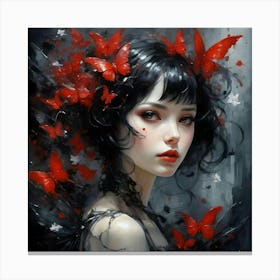 Girl With Red Butterflies Canvas Print