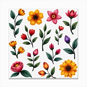 Flowers On A Black Background Canvas Print