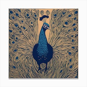 Peacock Linocut 1 Canvas Print