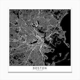 Boston Black And White Map Square Canvas Print