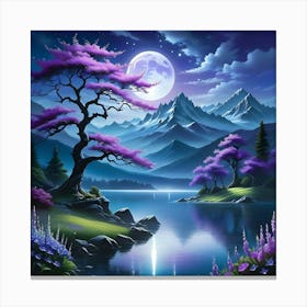 Moonlight Over Lake Canvas Print