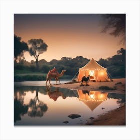 Camels And Tent Canvas Print