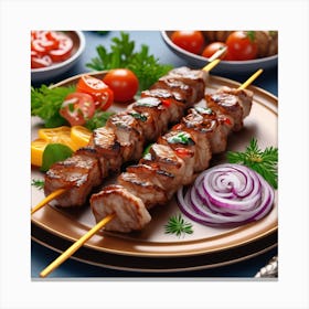 Kebabs On Skewers With Vegetables Canvas Print