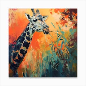 Giraffe Eating Plants Brushstroke Canvas Print