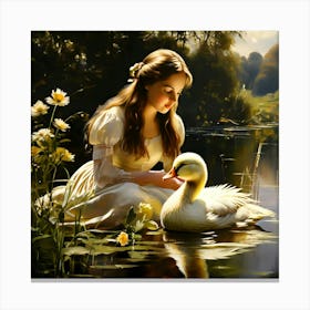 Girl and Swan Canvas Print