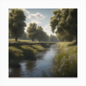 Stream In A Field 2 Canvas Print