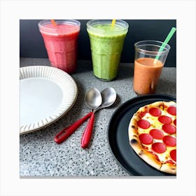 Pizza And Smoothies Canvas Print