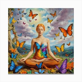 Meditating Woman With Butterflies Canvas Print