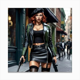 Woman In A Leather Skirt Canvas Print