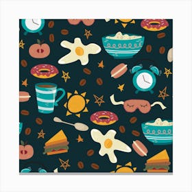 Seamless Pattern With Breakfast Symbols Morning Coffee Canvas Print