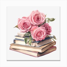 Roses On Books 23 Canvas Print