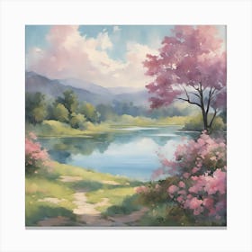 Ethereal Landscape Harmony - Cherry Blossoms Canvas Print