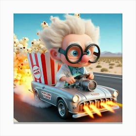 Scientist Driving A Car With Popcorn 1 Canvas Print