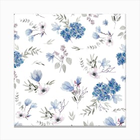 Geranium Flowers White Blue Canvas Print