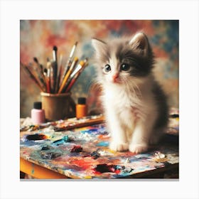 Cute Kitten Painting Canvas Print
