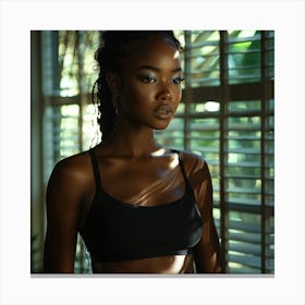 Young Black Woman In Sports Bra Canvas Print