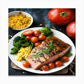 Grilled Salmon With Vegetables Canvas Print