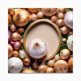 Top View Of Onions In A Frame Canvas Print