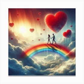 Couple Walking On A Rainbow Canvas Print