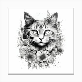 Cat With Flowers 2 Canvas Print