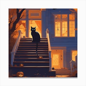 Halloween Cat In Front Of House 10 Canvas Print