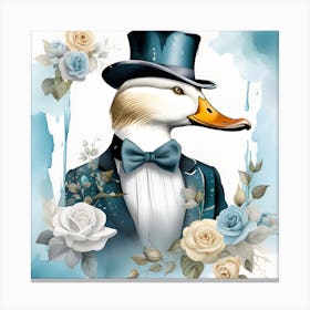 Duck In Top Hat Watercolor Splash Dripping 2 Canvas Print