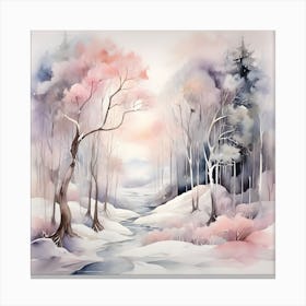 Watercolor Winter Landscape 1 Canvas Print