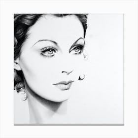 Vivien leigh Pencil Portrait Drawing Black and White Minimal Canvas Print