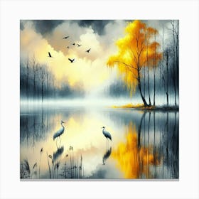 Two Cranes On A Lake Canvas Print