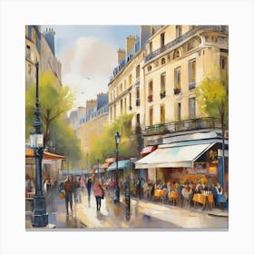 Paris Cafes.Cafe in Paris. spring season. Passersby. The beauty of the place. Oil colors.11 Canvas Print