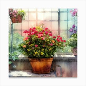 Watercolor Greenhouse Flowers 8 Canvas Print