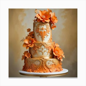 Wedding Cake With Orange Flowers Canvas Print