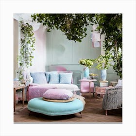 Pink And Blue Living Room Canvas Print