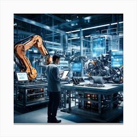 A Detailed Digital Rendering Of Advanced Industrial Cyber Management Process Engineered Automatons (4) Canvas Print