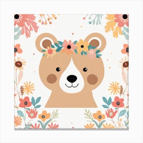 Floral Teddy Bear Nursery Illustration (8) Canvas Print