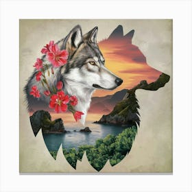 Wolf In The Sunset Canvas Print