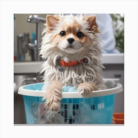 Dog In A Laundry Basket Canvas Print