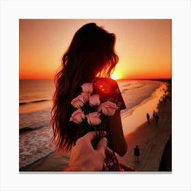 Sunset With Roses Canvas Print