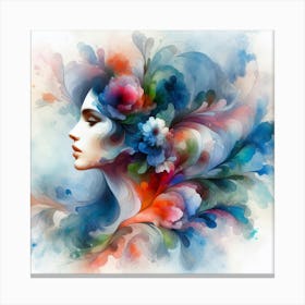 Watercolor Of A Woman With Flowers Canvas Print
