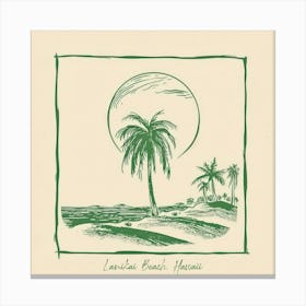Lanikai Beach, Hawaii Green Line Art Illustration Canvas Print