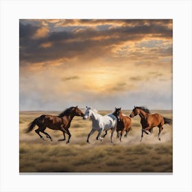 Horses Running At Sunset Canvas Print