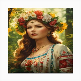 Russian Girl In The Forest Canvas Print