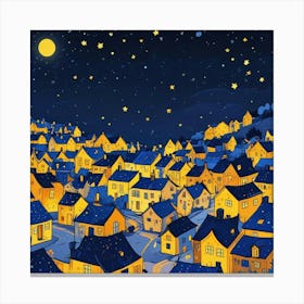 Paper Art Illustration Concept Of Heaven Night Landscape Of Village Tove Jansson Illustration Of A Girl Looking Up At The Stars (1) Canvas Print