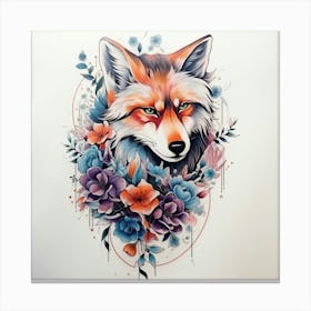 Fox With Flowers Canvas Print