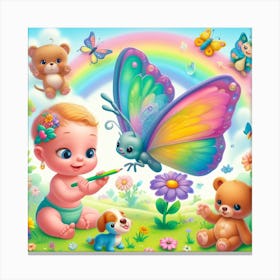 Baby, Schmetterlinge, Teddy Canvas Print