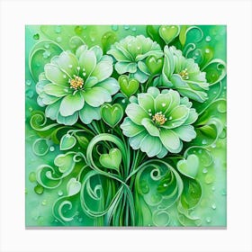 Green Flowers In A Vase Canvas Print