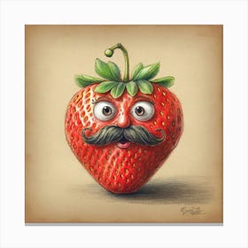 Strawberry With Mustache 7 Canvas Print