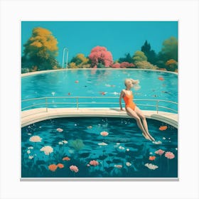 Girl In A Pool With Flowers Canvas Print